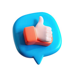3d thumbs up icon in speech bubble isolated on transparent background