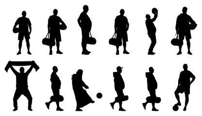 Vector set of basketball players standing with bags in different styles. Vector of basketball players that can be used in various sporting events.