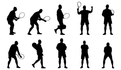 Vector set of racket players standing in different poses. Racket players, vector set for use on social media.