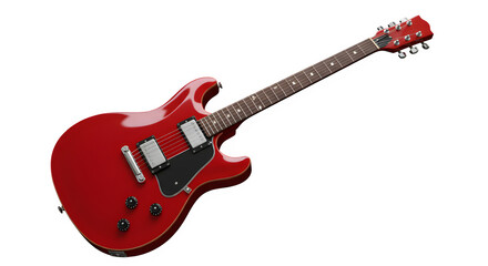 Red electric guitar, isolated on white or transparent background. PNG