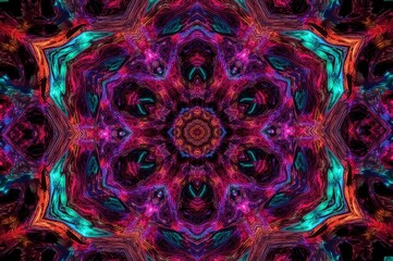 Intricate Psychedelic Geometric Pattern with Vibrant Colors and Detailed Textures