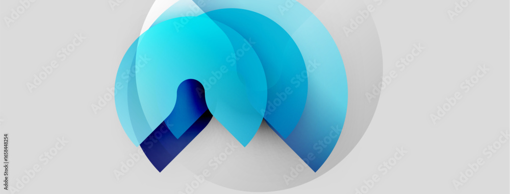 Poster abstract design features layered blue shapes, creating flowing curves. light gradients suggest depth