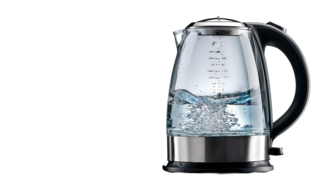 Kettle with boiling water on transparent background