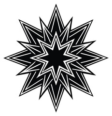 Black and white snowflake and star vector illustration for holiday decoration