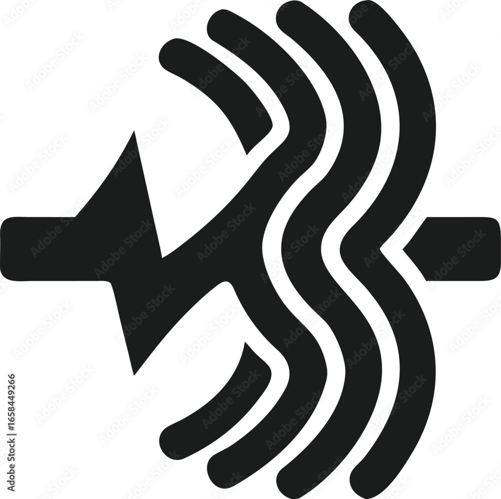 Poster abstract graphic symbol representing sound waves and directional movement on a black background audi