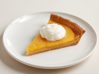 Delicious Pineapple Tart Slice with Cream, Served on a White Plate, a Sweet Treat