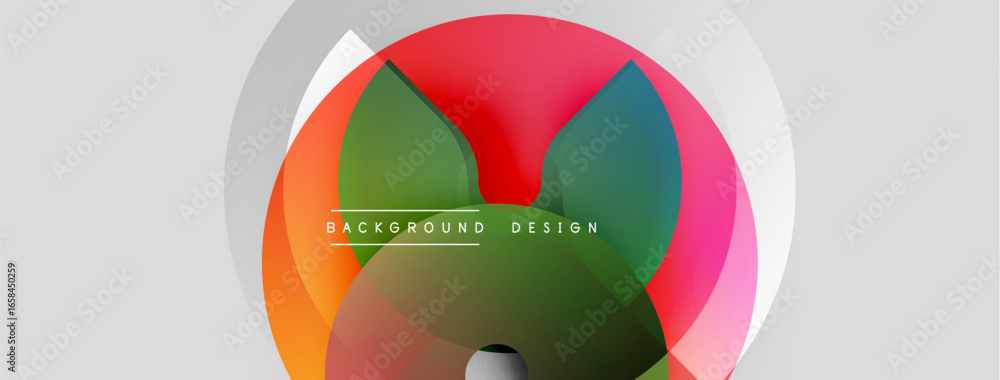 Poster abstract colorful circles overlap, creating dynamic visual effect. text reads background design with