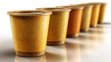 Degrading cups, lined up; color variance