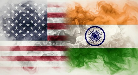 Illustration merges the flags of the United States and India in a swirling, smoky texture symbolizing international relations.