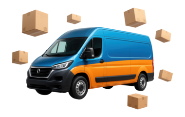 3D delivery van with floating packages.