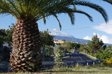 Blick zum schneebedeckten Teide bei Santa Ursula auf Teneriffa