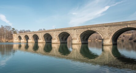 Fototapeta premium The Rockville Bridge. A Historic Stone Arched Bridge Over the Susquehanna River.