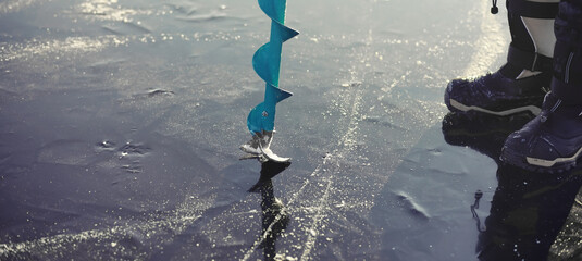 ice auger drill background ice, winter sport tool hobby fishing