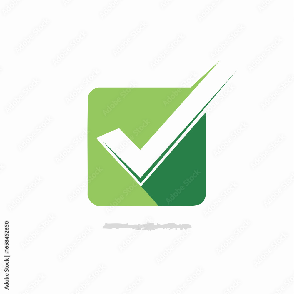 Poster green square box with white check mark signifying approval and positive confirmation