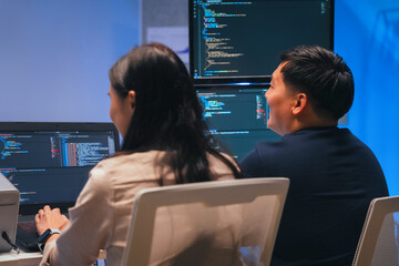 Our vibrant programmer team brainstorm discuss at night to discuss project goals and various...