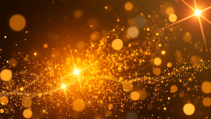 Sparkling golden particles create a magical, celebratory wave with bright starbursts and bokeh for a festive feel