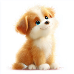 Playful Puppy Portrait: A charming illustration showcases an adorable, fluffy puppy with striking blue eyes, exuding innocence and warmth, against a clean backdrop.