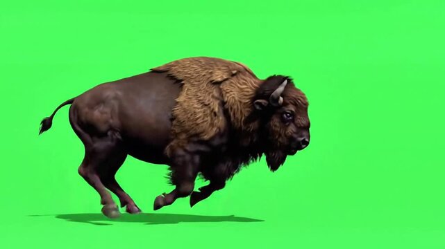 Realistic bison running on green screen background royalty free stock footage premium quality
