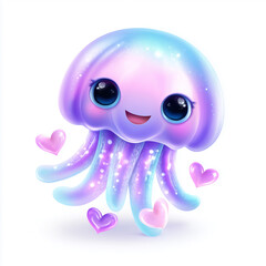 Charming Jellyfish: An endearing illustration showcases a friendly, heart-loving jellyfish character, exuding a whimsical and enchanting aesthetic. 