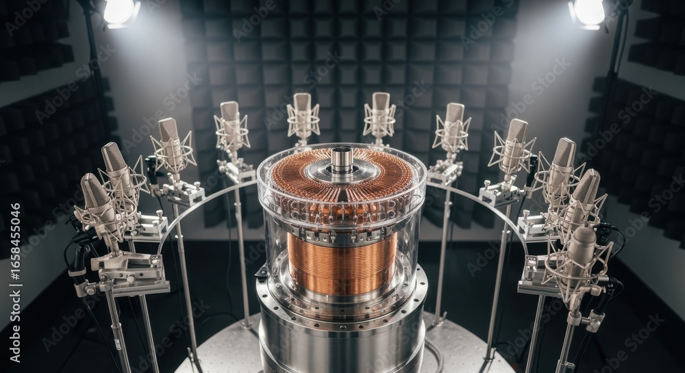 Poster controlled test environment showcasing a highfield mri gradient coil surrounded by calibrated microp