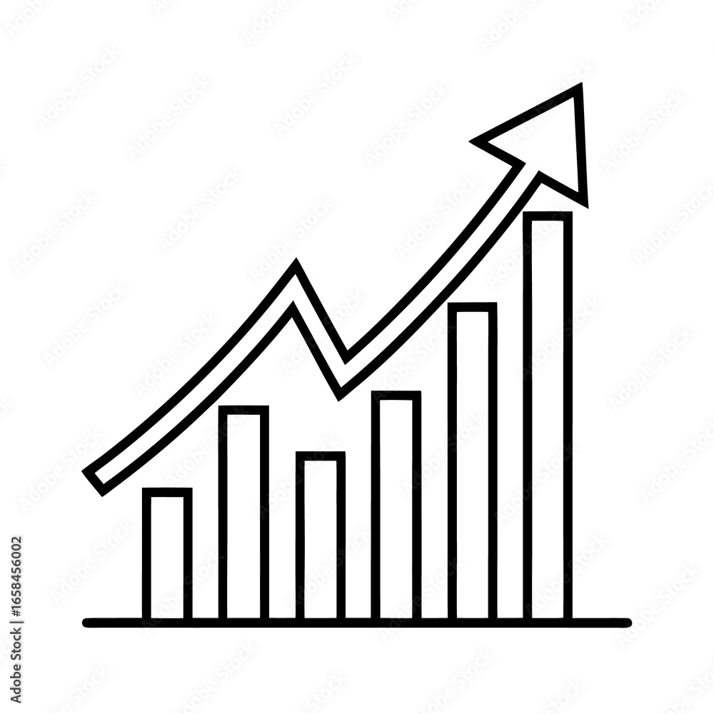 Poster red 3d business graph with an arrow showing financial growth and success on a white background