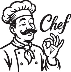 WebCartoon chef character making OK gesture with hat and neckerchief isolated on white background for culinary branding
