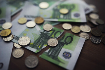 A Europe banknote value of 100 euro. The concept of finance, investment, savings and cash. Money...