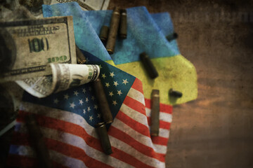 Grunge abstract background. Background concept of the war in Ukraine. Sleeve flags dirt and smoke.
