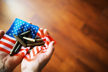 The concept of support in a military conflict. Solidarity. Politics. The flags are on the table.