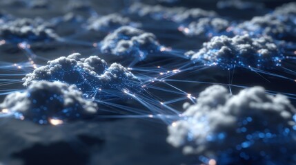 Cloud network, digital connections, glowing