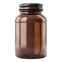 Mber glass bottle with black cap, pharmaceutical container for pills