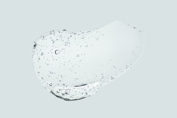 Cream gel clear transparent cosmetic sample texture with bubbles isolated on light grey background