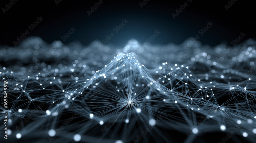 Aufkleber network of connected nodes and lines on a dark background, depicting a digital or abstract concept o