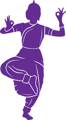 Purple silhouette of Indian classical dancer in a pose