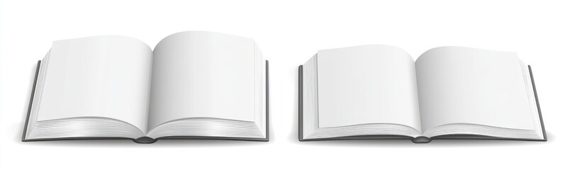 Naklejka premium Set of white blank book pages with different angles and positions, isolated on a white background.