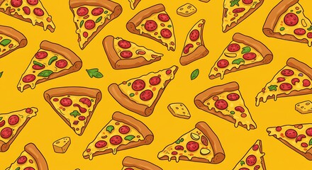Abstract pizza slices in cartoonish pattern