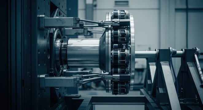 Side view of an electric vertical takeoff and landing rotorhub secured on a staticload test fixture highlighting structural strength and endurance evaluation.