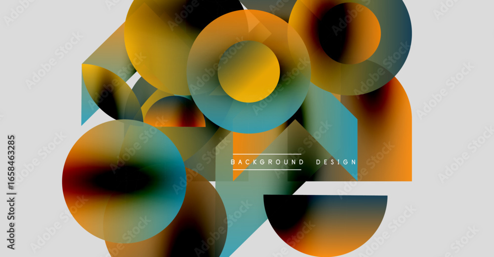 Aufkleber abstract circles, squares overlap. warm, cool colors blend. modern design elements create dynamic vi