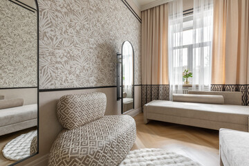 Scandinavian Interior with Patterned Chair and Window