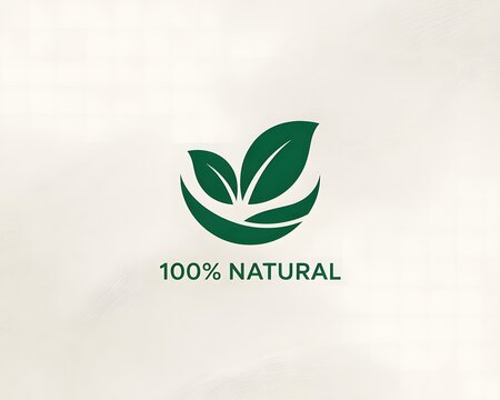 Photo of 100 natural logo with green leaves and text on white background