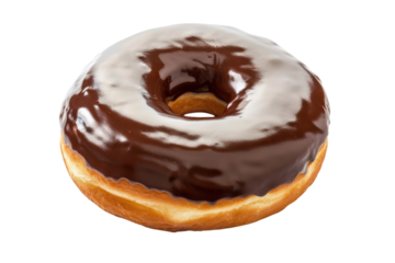 Delicious chocolate frosted donut, sweet treat, bakery confection
