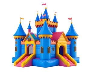 Inflatable Castle of Merriment: A vibrant inflatable castle, with its playful design of turrets and slides, evokes a sense of joy, inviting children into a realm of limitless fun and laughter.