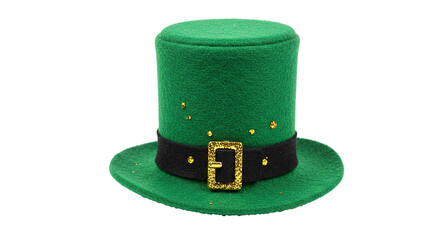 Emerald green leprechaun hat with golden buckle symbolizing irish luck and st. patrick's day celebration transparent background PNG, Realistic