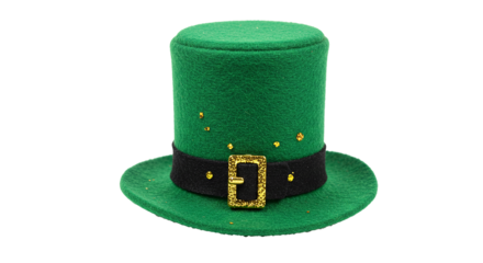 Emerald green leprechaun hat with golden buckle symbolizing irish luck and st. patrick's day celebration transparent background PNG, Realistic
