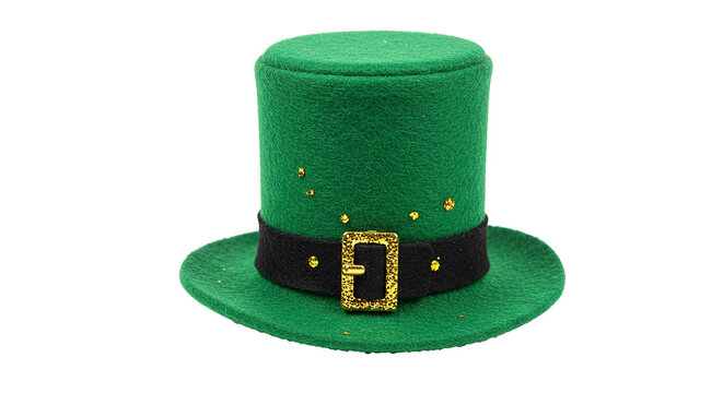 Emerald green leprechaun hat with golden buckle symbolizing irish luck and st. patrick's day celebration transparent background PNG, Realistic
