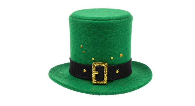 Emerald green leprechaun hat with golden buckle symbolizing irish luck and st. patrick's day celebration transparent background PNG, Realistic - Powered by Adobe