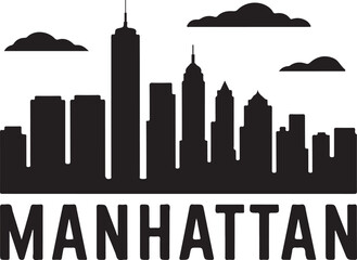 Manhattan Skyline Silhouette Vector on White Background