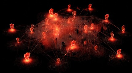 Global network of glowing red shields