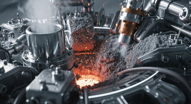 Detailed view of metal reactor components reacting with fine lunar regolith simulant highlighting hightemperature oxygen extraction techniques.