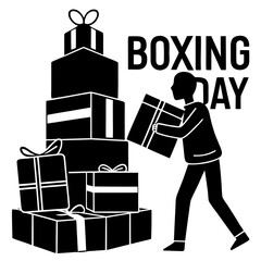 Person stacking gifts for boxing day presents shopping